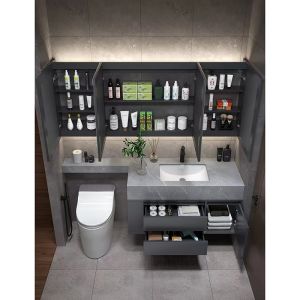 Custom Bathroom Vanity Units Slate Washbasin Toilet Combination Smart LED