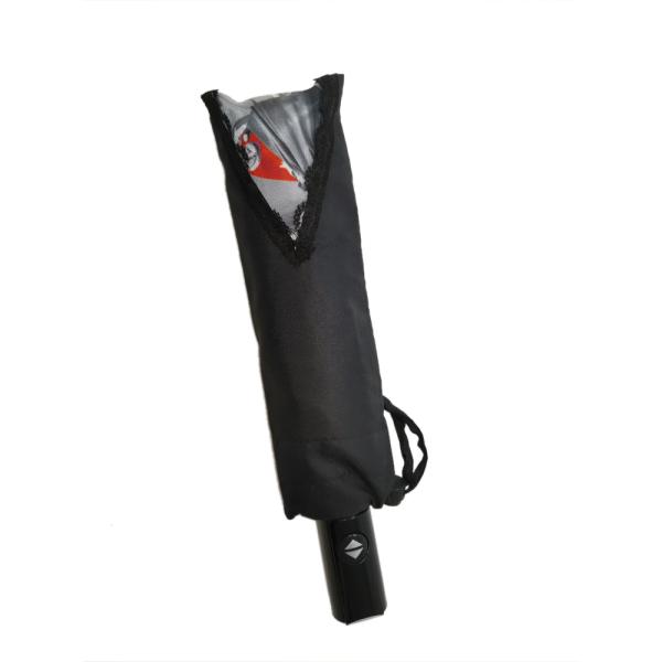 Black Three Folding Self Opening And Closing Umbrellas Black Lace And Nice Printing