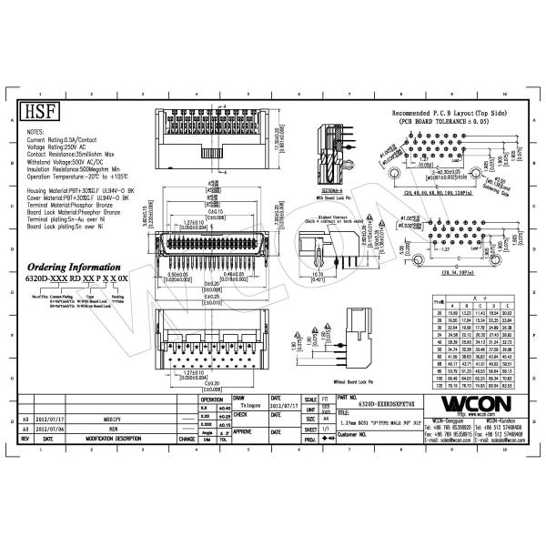 Male Right Angle 1.27mm Scsi Drive D Type 40P Pcb IO Connector