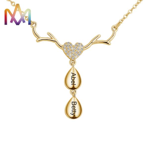 Buy 50cm Chain 304 Stainless Steel Deer Necklace With Nameplate Pendant at wholesale prices