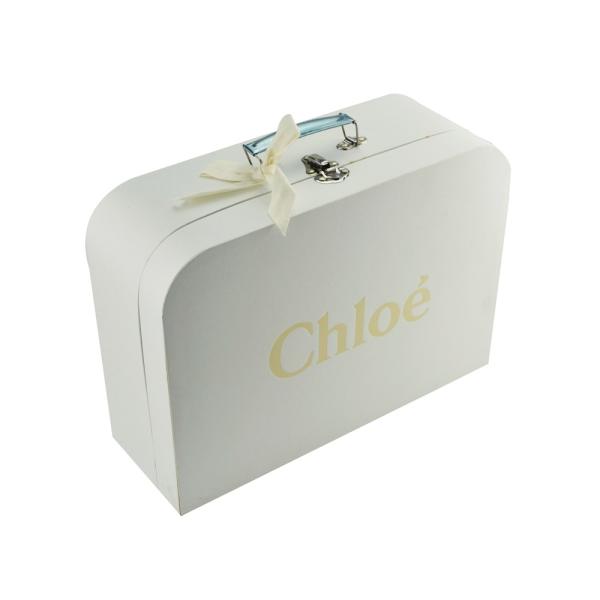 Buy Metal Clasp Closure Cardboard Suitcase With Debossed Logo Ribbon at wholesale prices