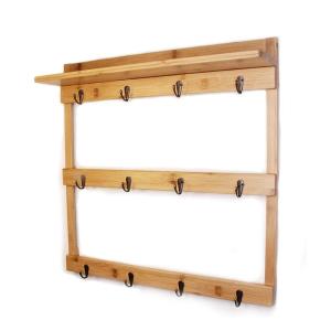 Quality Multifunctional Bamboo Wall Hook Coffee Cup Hanger For Bathroom for sale
