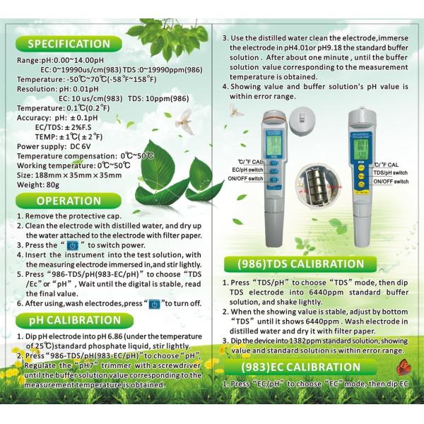 3 In 1 Portable Mini Detection TDS Water Tester Ph Water Meter PH -986 With 1 Year Warranty