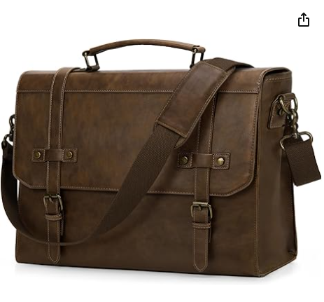 RAINSMORE Mens Messenger Bag 17 Inch Waterproof Vintage Leather Laptop Briefcase Large Laptop Bag Satchel Bag Computer Shoulder Bag for Office