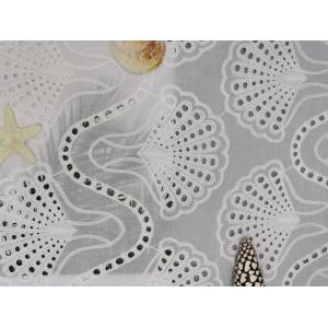 White Bridal Lace Shell Pattern Embroidered Eyelet Fabric 100% Cotton