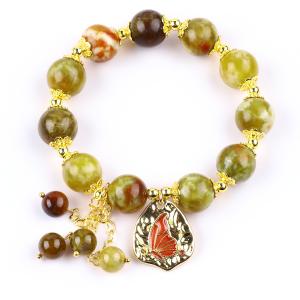 Handmade Gemstone Beaded Bracelet Natural Yellow Dragon Blood Stone Adjustable