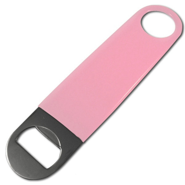 Cheap Personalized Promotion Gift Long Flat Stainless Steel Bar Blade Speed Beer Bottle Opener with Pink Vinyl Coating
