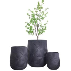 Radial Geometric Pattern Neutral White Round Fiber Clay Plant Pot