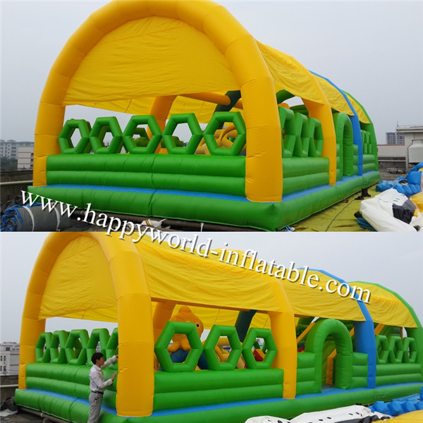 inflatable obstacle course with cover roof , giant inflatable playground , fun