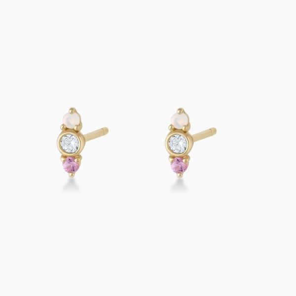 Buy White Opal And Pink Sapphire CZ Stud Earrings Three Stone Cubic Zirconia Studs at wholesale prices