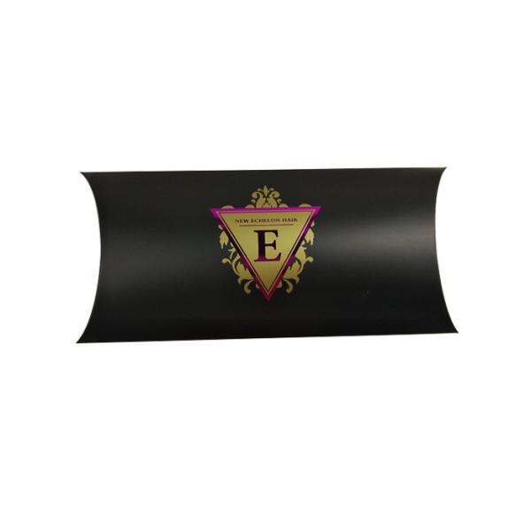 Buy Custom Black Paper Pillow Box Packaging With Hot Stamping Purple Logo at wholesale prices