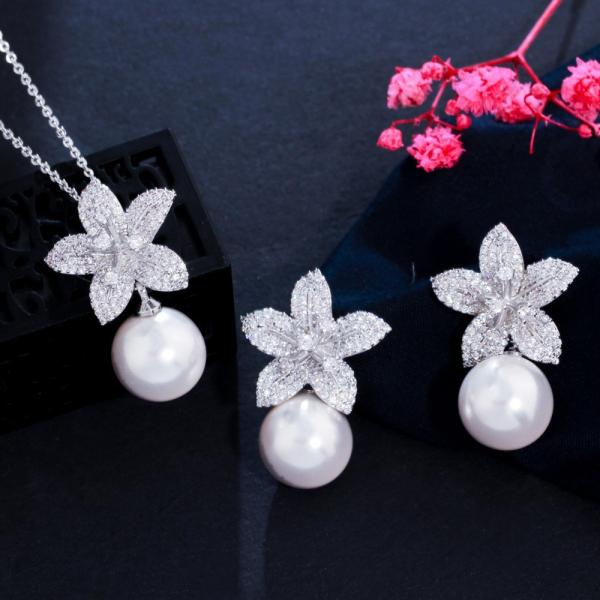 CZ Crystal Necklace and Earring Jewelry Sets Fashio Pearl Chokers Necklaces Earring jewelry