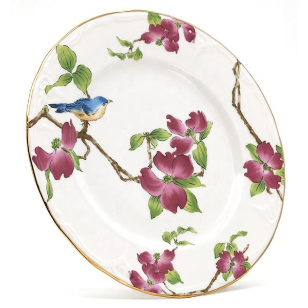 White ceramic decorative gold edge dinner plate set for wedding party