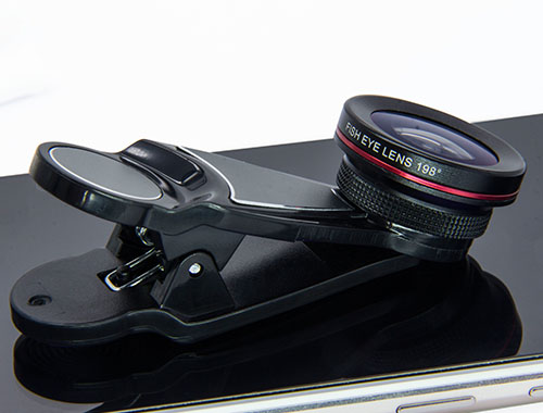 Mobile Phones Close Up Macro Lens , Macro Zoom Lens 198° Fisheye With Clip