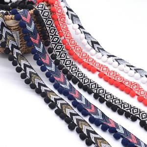 Nylon Jacquard Brocade Cotton 4cm Pom Pom Trim