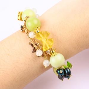 Handmade Gemstone Beaded Bracelet Lemon Jade Stone Bracelet Adjustable Peal
