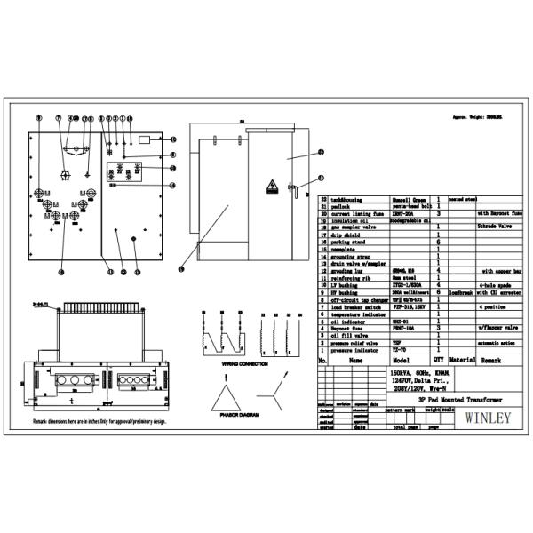 Three Phase Pad Mounted Transformer Oil Immersed Power Distribution 150kva 12470v To 208v Ansi Ieee Standards With Ul Certificate