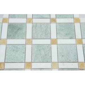 Shiny Ming Green Marble Stone Mosaic Tile With Thassos Polished Onyx Dot