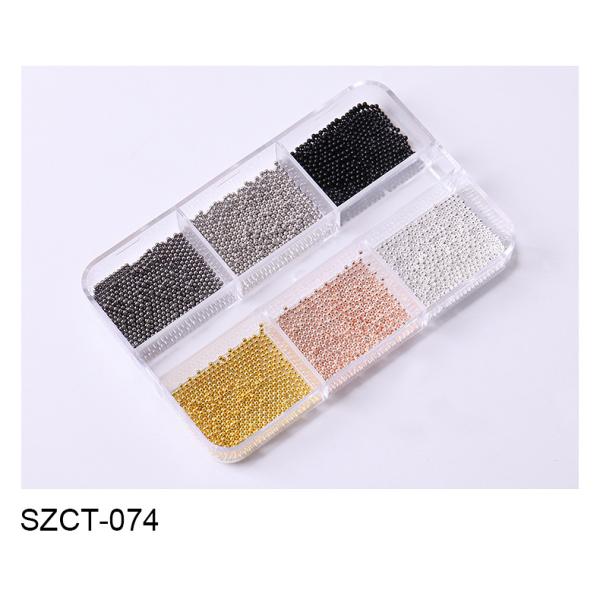 Wholesale 6 Grid Mixed Metal Round Bead nail charms in bulk Small Steel Balls 3d Nail Art Decorations Caviar Bead