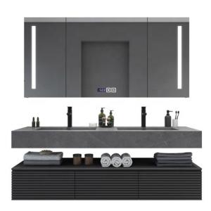 Customized LED Medicine Cabinet Silver Bathroom Illuminated Mirror Cabinet