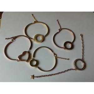 316L Stainless Steel Heart Round Shape Floating Glass Locket Bangle Bracelet