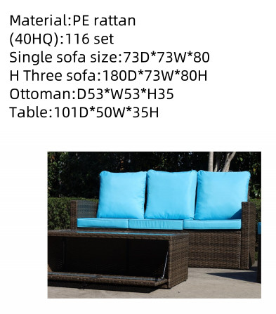 2 Seater Patio Rattan Sofa Set Wicker Sectional Sofa Storage Coffee Table