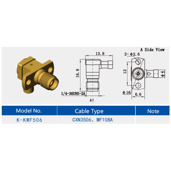 K2.92 Right Angle Brass Female 2-hole Flange RF Connector For CXN3506/MF108A Cable