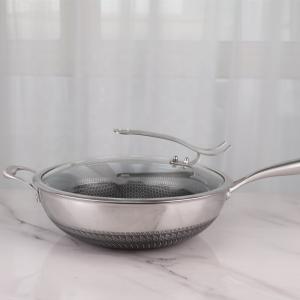 Nonstick Stovetop Frying Pan Stainless Steel 32cm Honeycomb With Lid