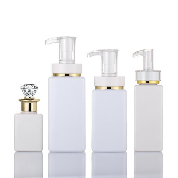 High Quality Luxury White Customize Square Shampoo Hair Lotion Bottle With Diamond Gold Rim Cap