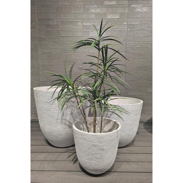 Curved Wavy Lines Minic Woven Fabrics Grey Round Fiber Clay Planter Low-maintainence
