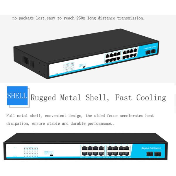 16 Port POE Network Switch Full Gigabit Support VLAN with 2 Fiber Ports