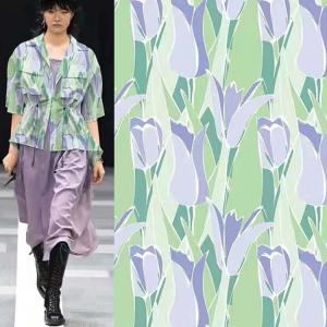 145cm Dress Cupro Viscose Fabric Stripes Flowers Chiffon Printed Fabric