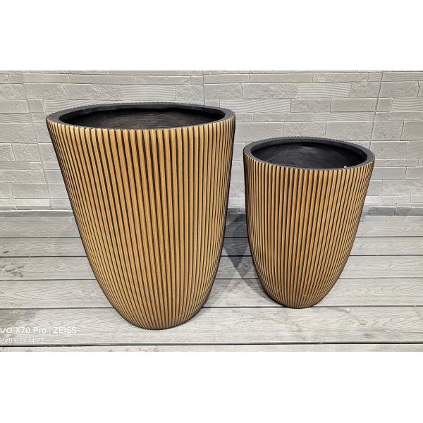 Tall Golden- Brown Hue Stripe Round Fiber Clay Planter Office Decoration Project