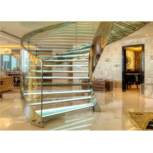 Round Glass Modern Curved Staircase With Double U Channel Stringer