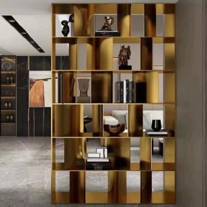 Stainless Metal Shelf Room Divider Double Sided Bookshelf Room Divider