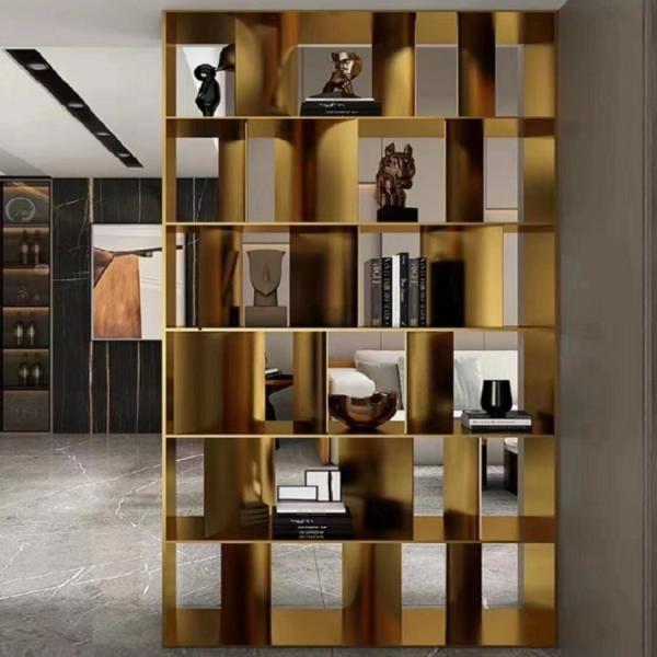Buy Stainless Metal Shelf Room Divider Double Sided Bookshelf Room Divider at wholesale prices