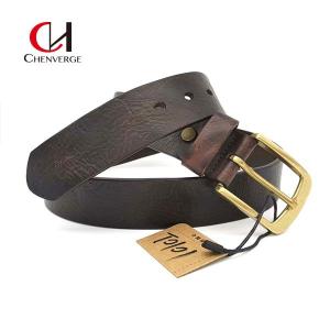 Chenverge Black Genuine Leather Belt Width 38mm With Copper Pin Buckle
