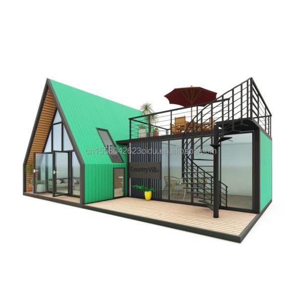 Villa Living or Hotel Elegant Residential Prefab Container House with Aluminum Alloy Windows in Steel Triangle Design