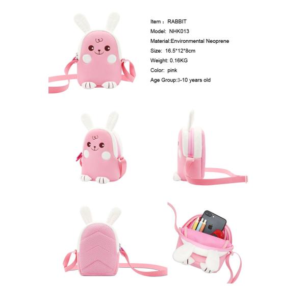 New design baby toddler backpack pink rabbit lovely Cartoon animal Kids Messenger Bag For Girls