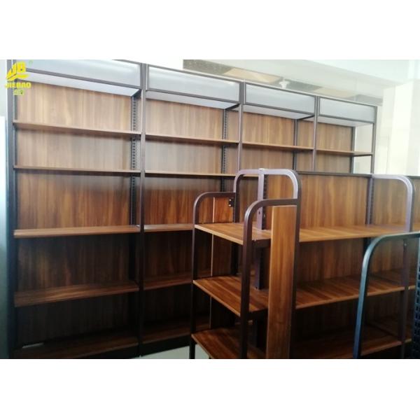 Buy Fashionable Industrial Wood And Metal Bookcase / Wood Metal Bookshelf Display at wholesale prices