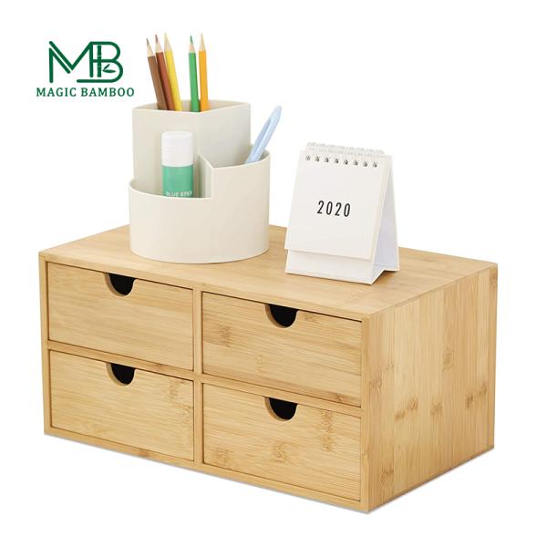 4 Tidy Box 2 Tier Desk Organizer Bamboo Cabinet with Drawers and Budget-Friendly