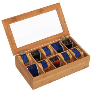 best gift bamboo wooden tea bag compartment caddy box with acrylic lid