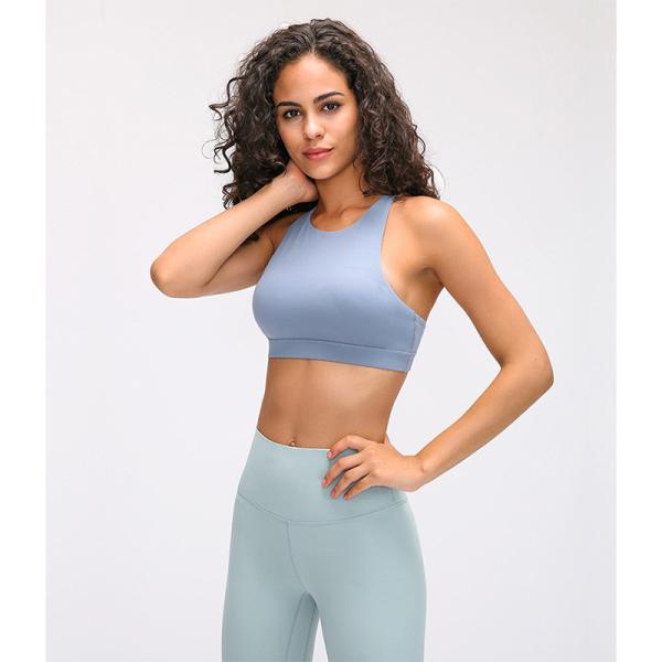 Padded Yoga Moisture Wicking Shockproof Bra Cross Back Round Neck Sports Bra