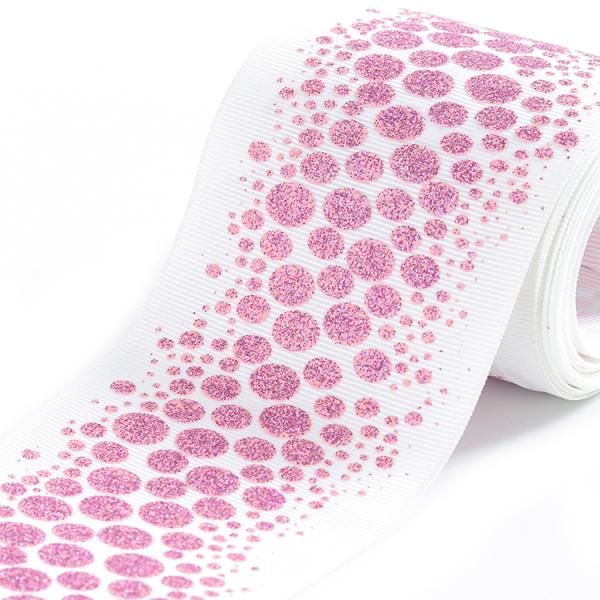 Custom Quality Glitter Grosgrain Pink Ribbon 75mm