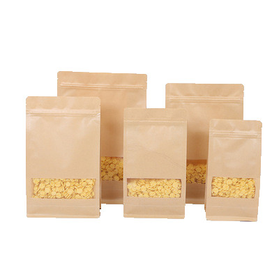 Buy 100% recycled kraft paper k bags with clear window/coffee bean flower seeds packaging pouch at wholesale prices
