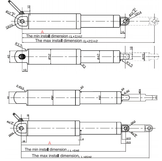 DC 12V 6000N Tubular Linear Actuators Motor 100 - 500mm Stroke