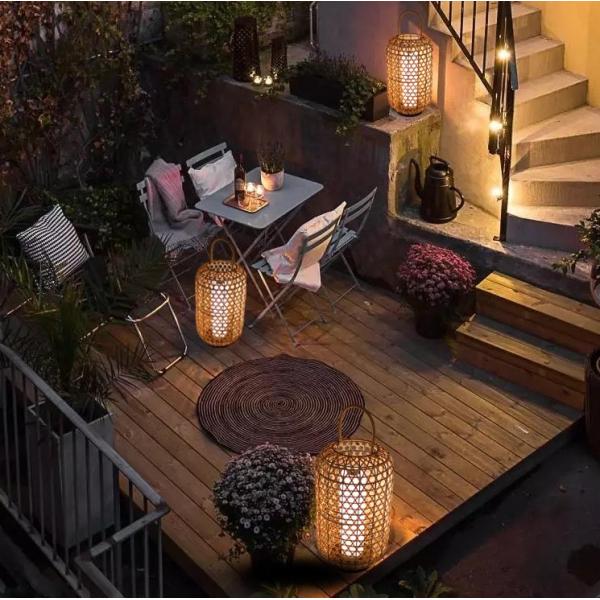 Waterproof Rattan Floor Lamp , Wicker Standing Lamp For Outdoor Balcony
