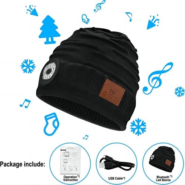 Rechargeable Battery Bluetooth Beanie Hat With LED Headlamp For Climbing Hiking