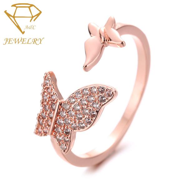 Buy AAA Cubic Zirconia Butterfly Ring Rose Gold Prong Setting at wholesale prices