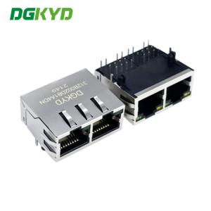 China RJ45 Cat6 connector dual port 1x2 100M rj45 transformer modular jack network led DGKYD312B002DB1A4DN . on sale